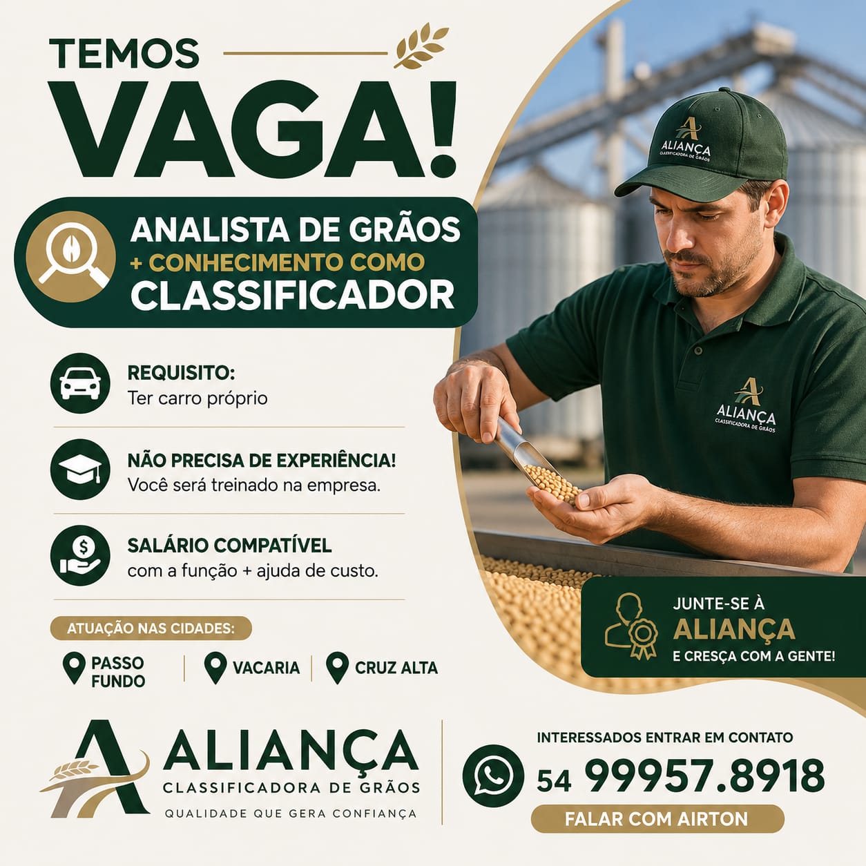 Analista de grãos com conhecimento como classificador!!!